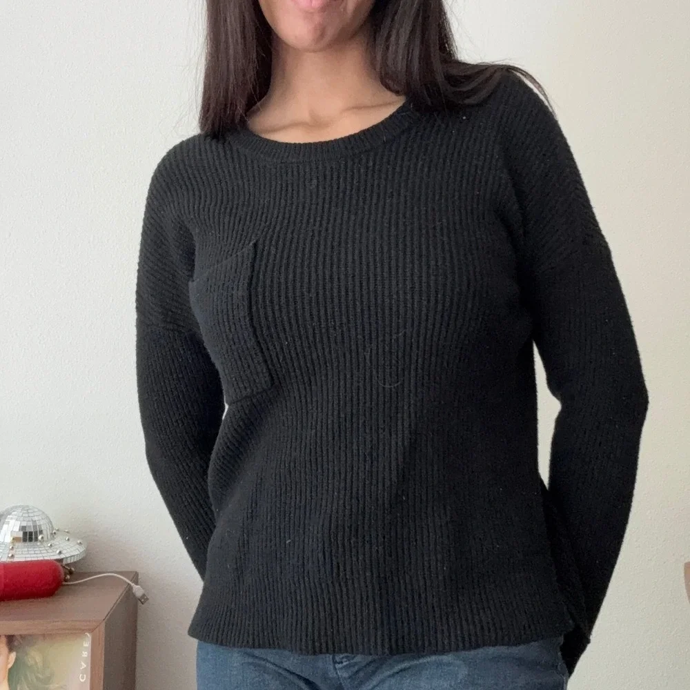 Madewell Womens Ribbed Pocket Sweater Black Crew Neck Cotton Blend Size S - Picture 3 of 8